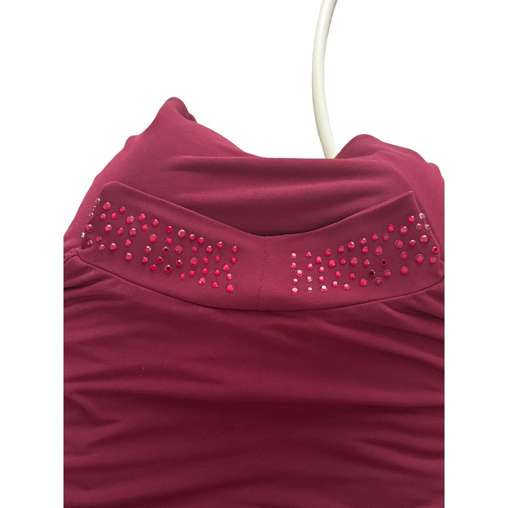 Susan Graver Occasions Top Women 2X Wine Liquid Knit Embellished Mock Neck - Picture 4 of 16